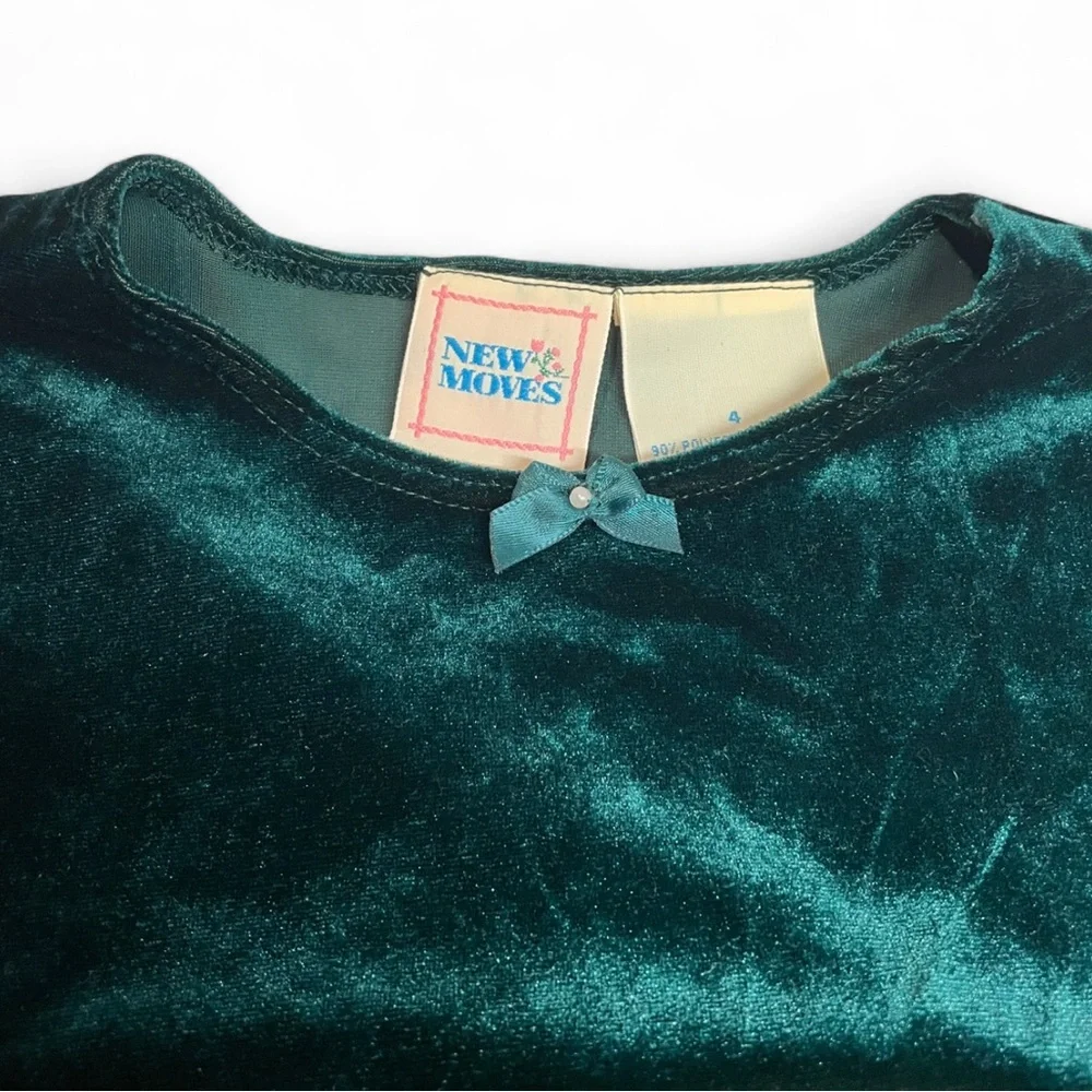 Vintage 90s New Moves‎ Girls Green Velvet Long Sleeve Dress size 4